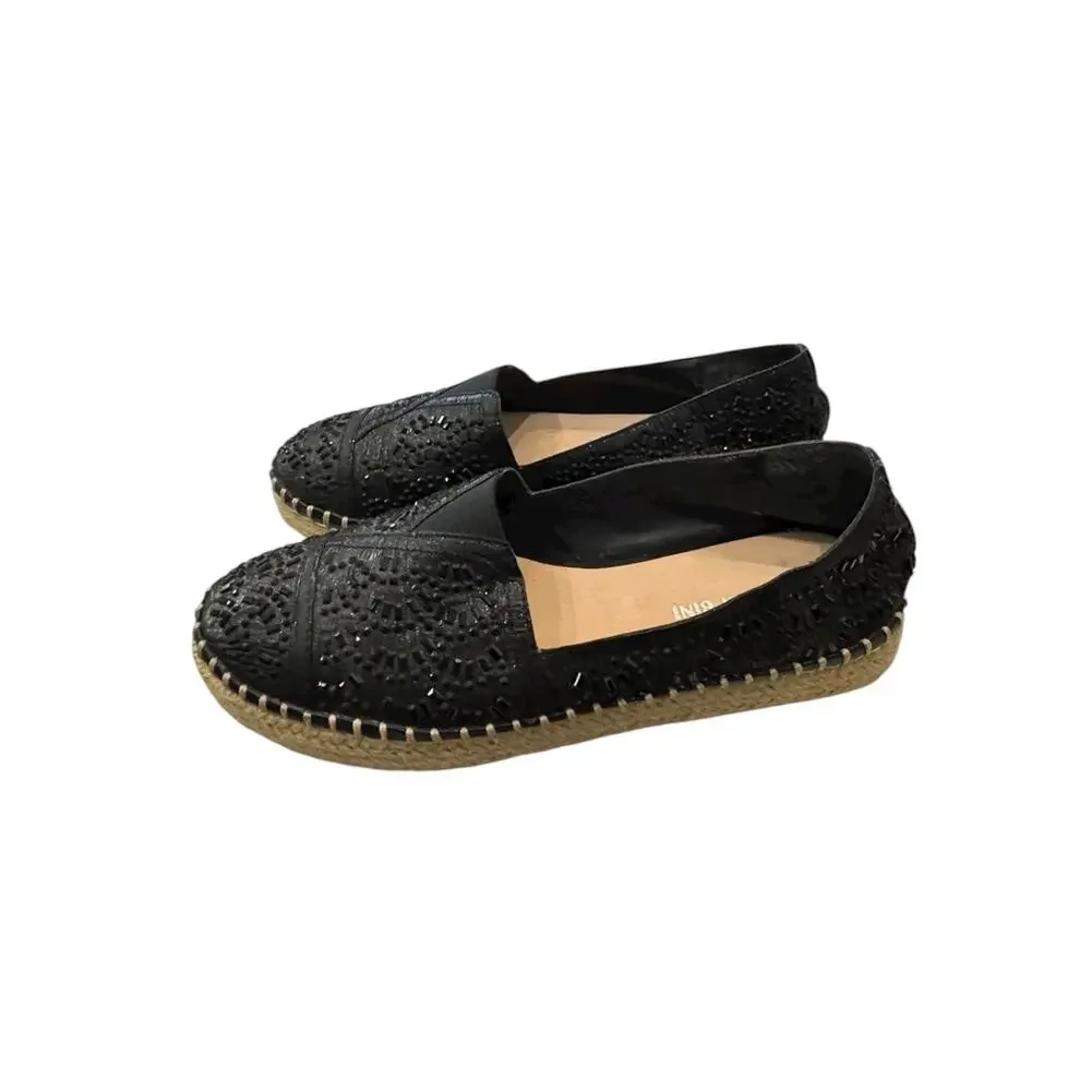 Gianni Bini Black Embellished Espadrille Flats Slip On Shoes 6.5M